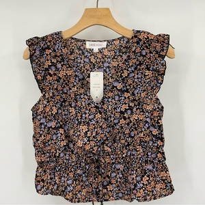 Pink Rose Womens Sleeveless Blouse Black Size Medium Floral Ruffles NWT B21‎